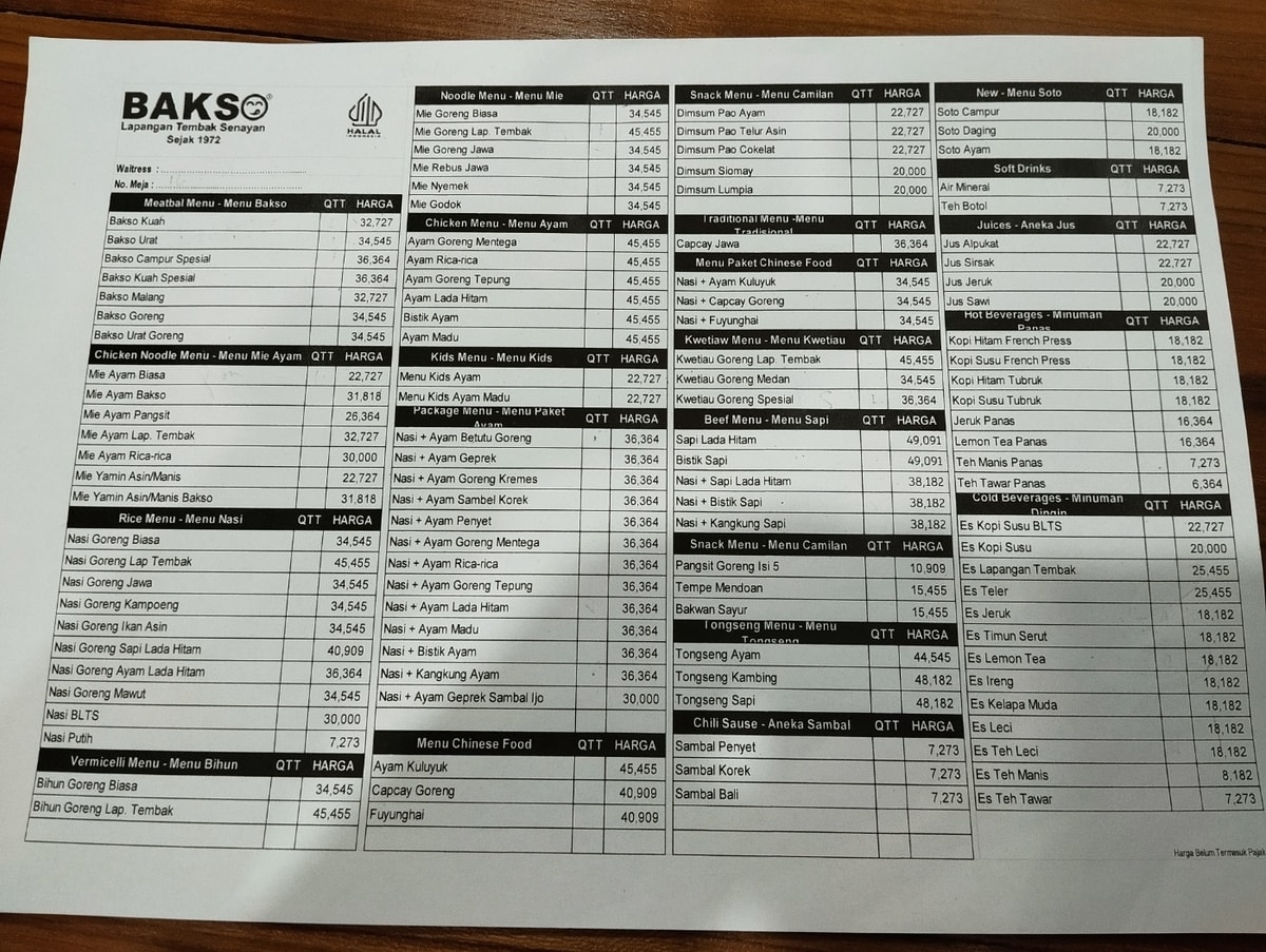 Menu makanan dan minuman di bakso lapangan tembak senayan OPI Mall Palembang Menu makanan dan minuman di bakso lapangan tembak senayan OPI Mall Palembang