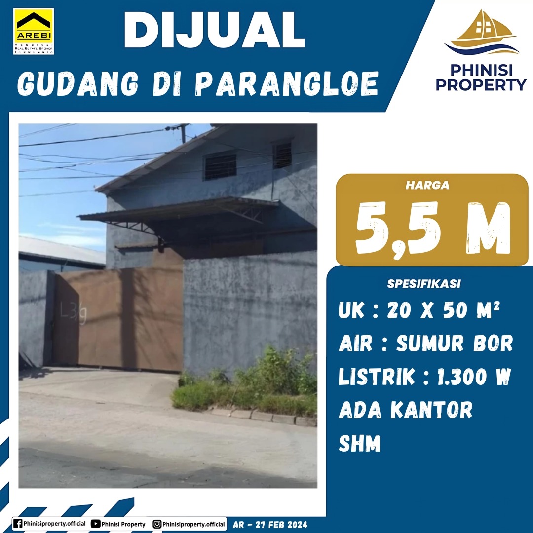 Dijual Gudang di Parangloe
