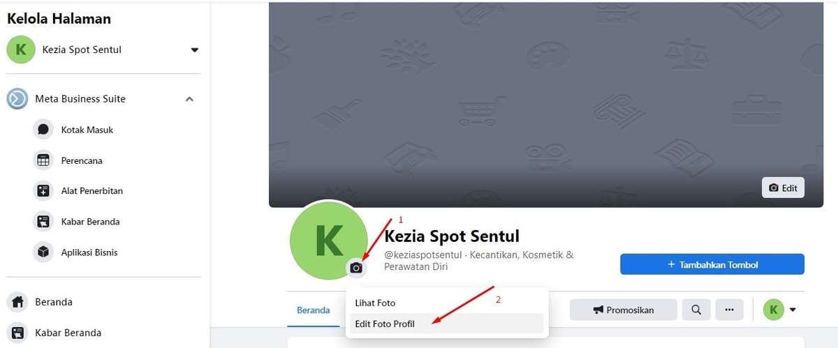 Kik Logo Kamera seperti gambar diatas, lalu Klik "Edit Foto Profil"