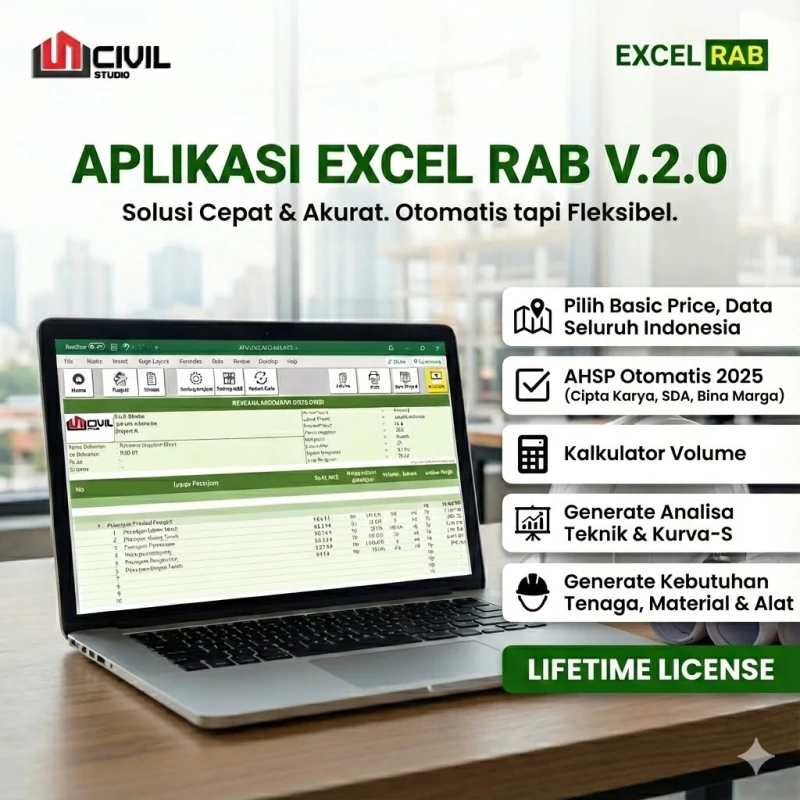 Tampilan Aplikasi Excel RAB V.2.0 di Laptop