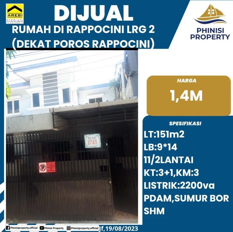 Dijual Rumah di Jalan Rappocini Lorong 2 (Dekat Poros Rappocini)