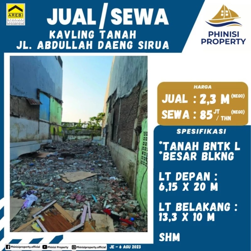 Dijual / Disewa Kavling Tanah Jalan Abdullah Dg. Sirua