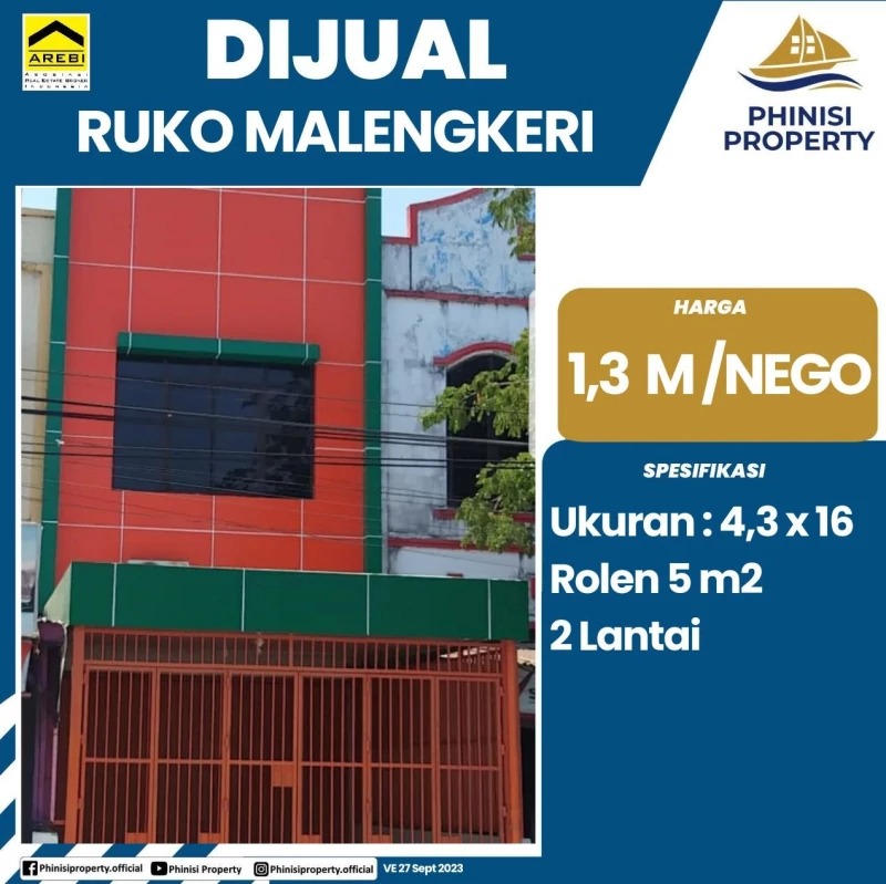 Dijual Ruko Jalan Malengkeri