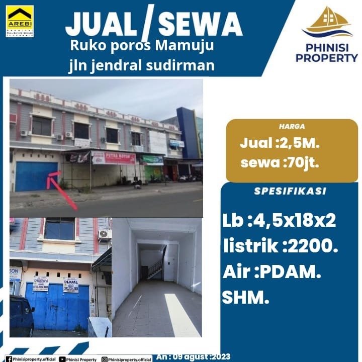 Dijual / Disewa Ruko Poros Mamuju Jalan Jendral Sudirman