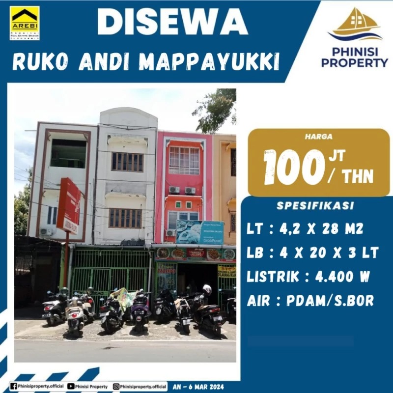 Disewa Ruko Jalan Andi Mappanyukki