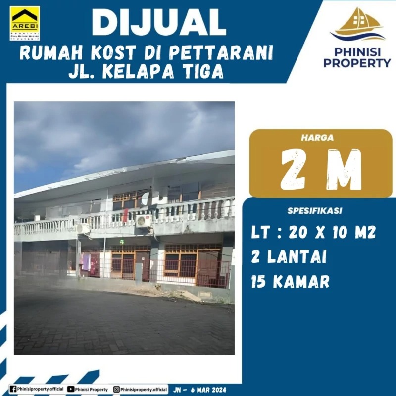 Dijual Rumah Kost Jalan Kelapa 3 Area Pettarani