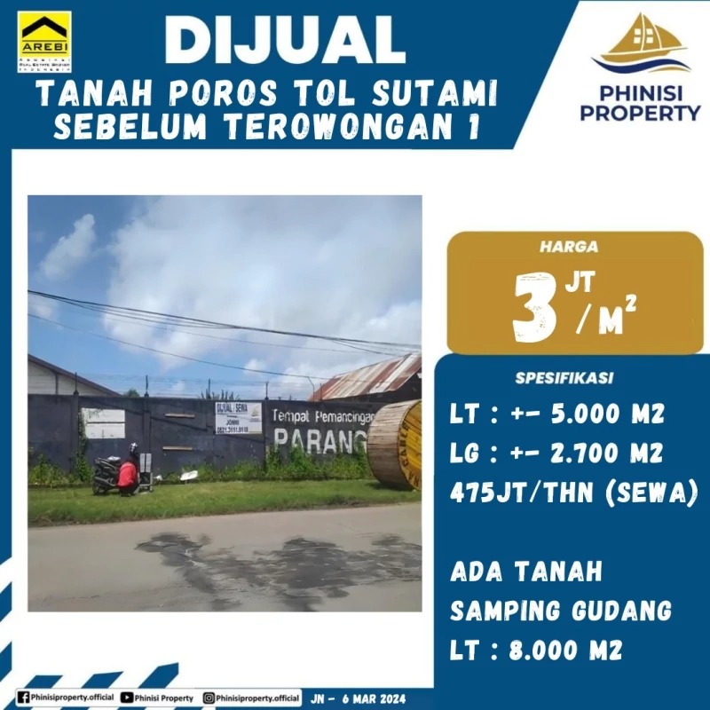 Dijual Kavling Tanah Poros Jalan Tol Ir. Sutami Sebelum Terowongan 1