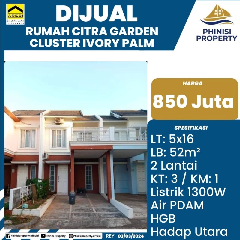 Dijual Rumah Citra Garden Cluster Ivory Palm