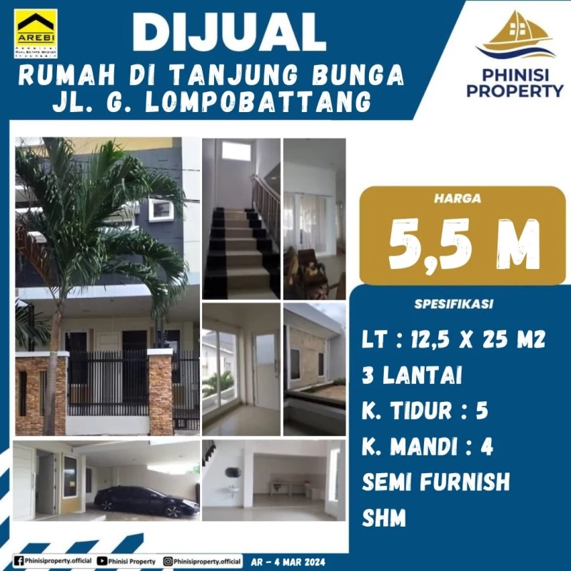 Dijual Rumah Jalan Gunung Lompo Battang, Tanjung Bunga