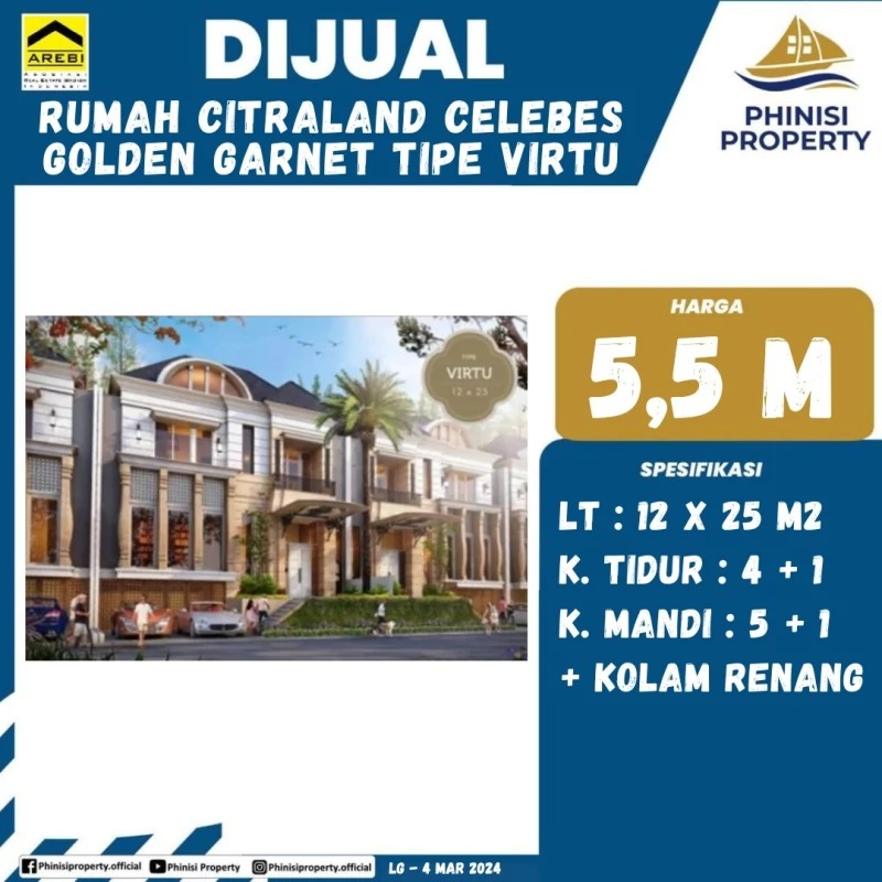 Dijual Rumah Citraland Celebes CLuster Golden Garnet Type Virtu