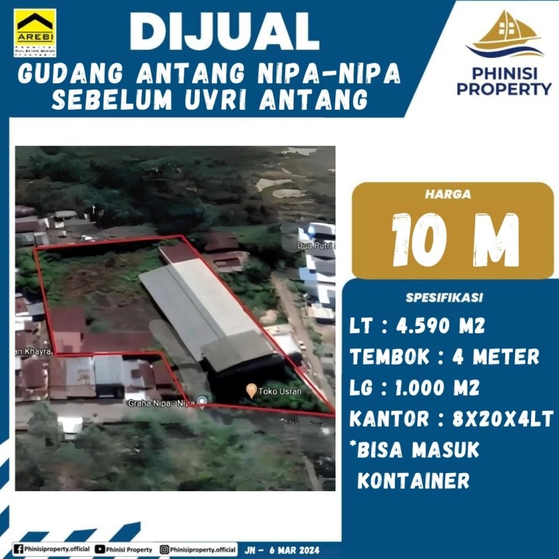 Dijual Gudang Antang Nipa-Nipa Sebelum UVRI Antang