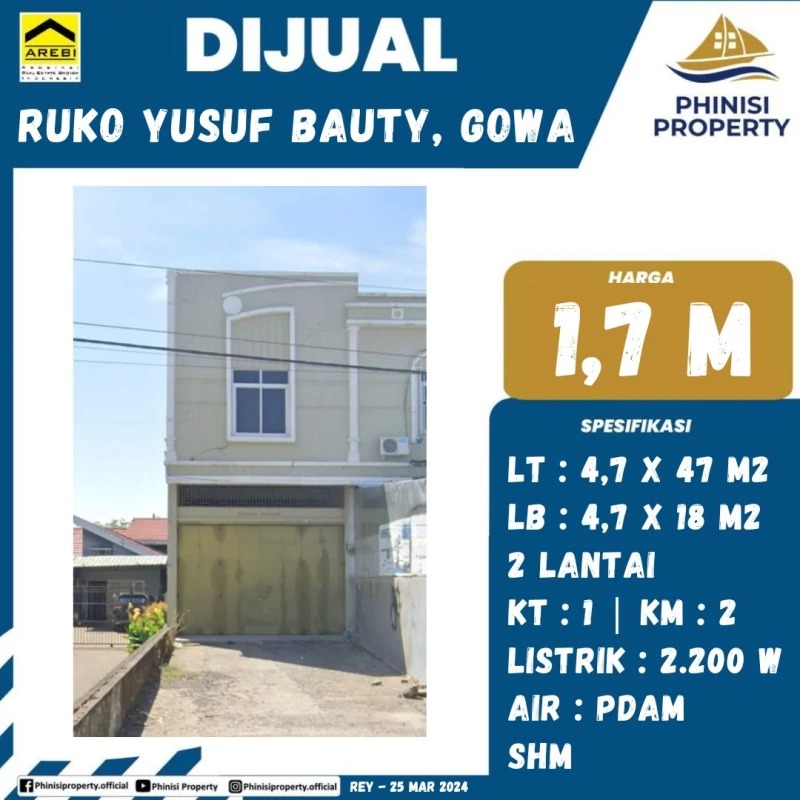 Dijual Ruko Jalan Yusuf Bauty, Gowa