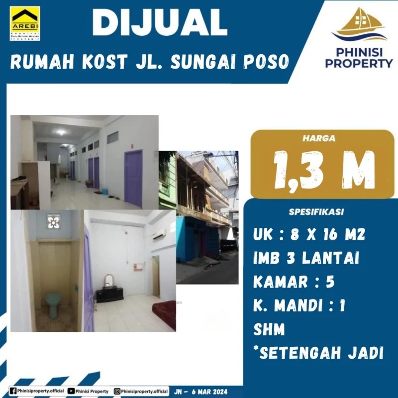 Dijual Rumah Kost Jalan Sungai Poso