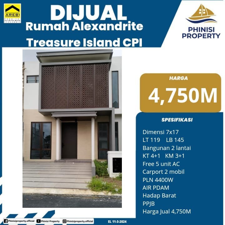 Dijual Rumah Alexandrite Treasure Island CPI
