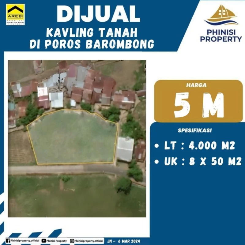 Dijual Kavling Tanah di Poros Barombong