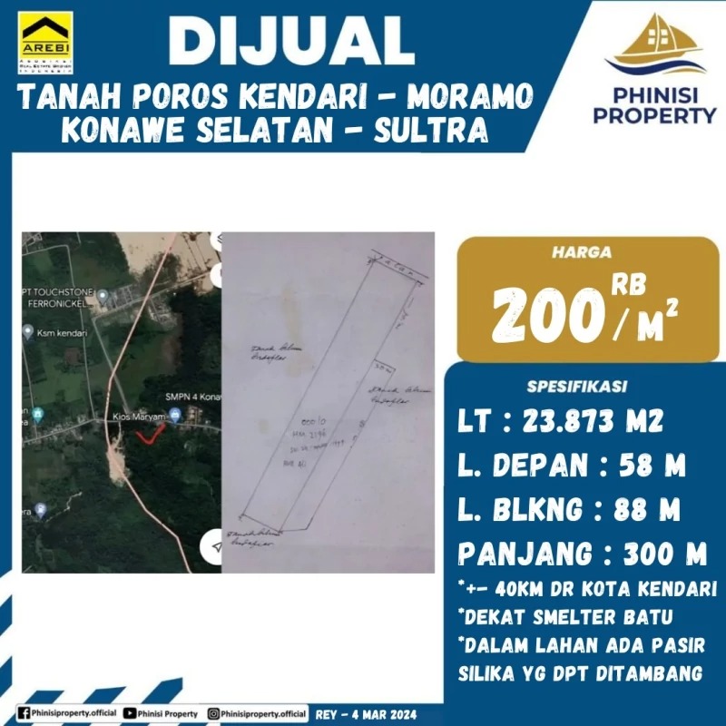 Dijual Tanah Kavling Poros Kendari - Moramo, Konawe Selatan, Sulawesi Utara