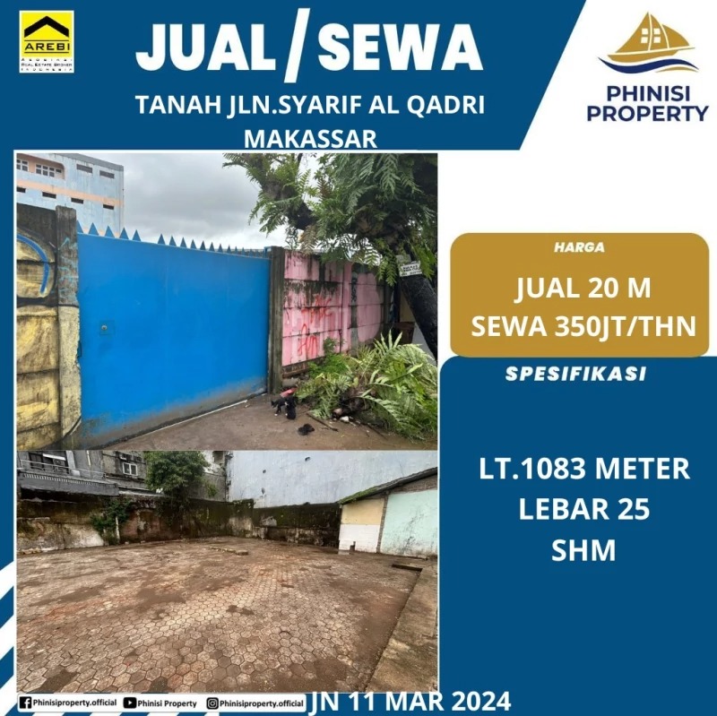 Dijual / Disewa Kavling Tanah Jalan Syarif Al Qadri Makassar