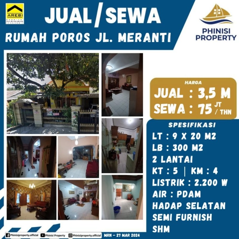 Dijual / Disewa Rumah Poros Jalan Meranti