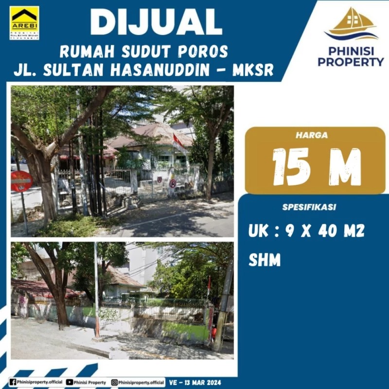 Dijual Rumah Sudut Poros Jalan Sultan Hasanuddin, Makassar