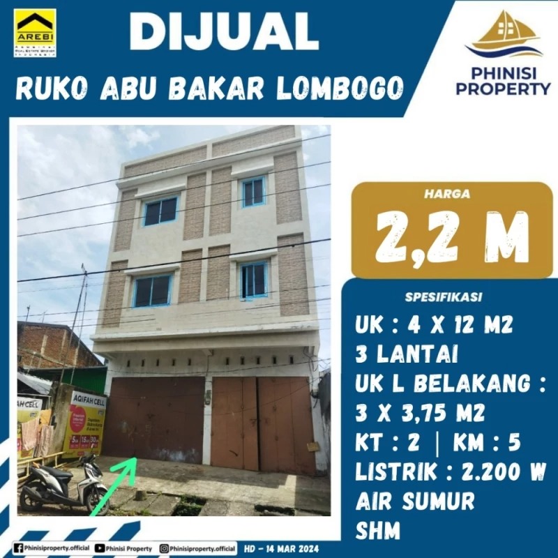 Dijual Ruko Jalan Abu Bakar Lambogo