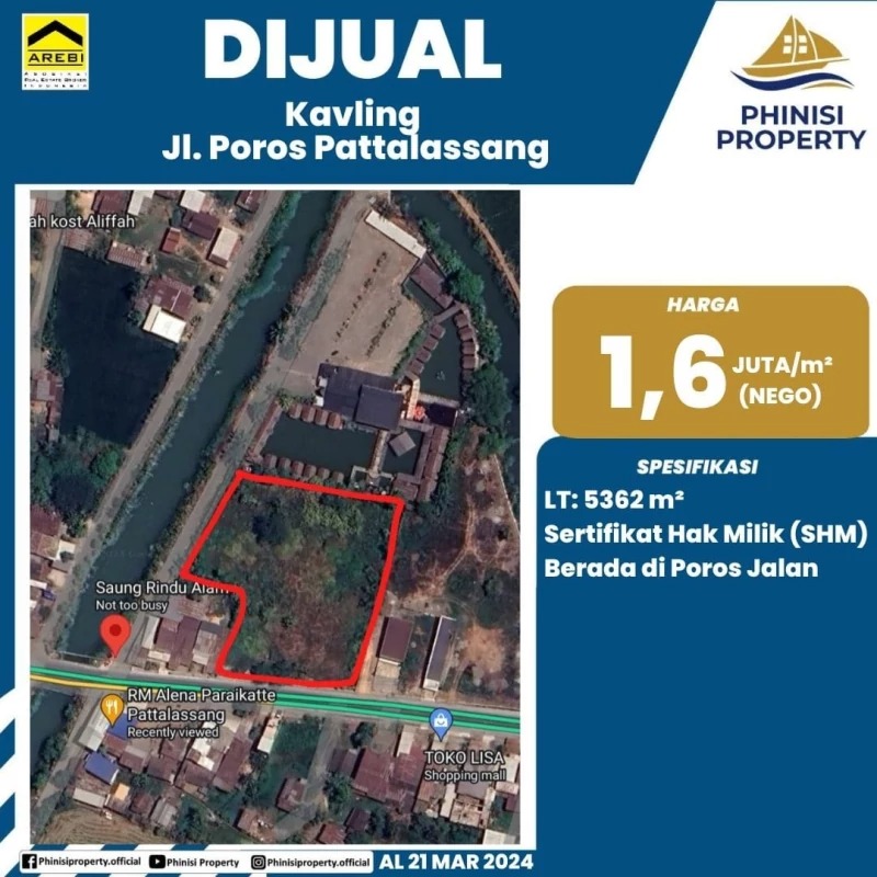Dijual Kavling Tanah Jalan Poros Pattalassang