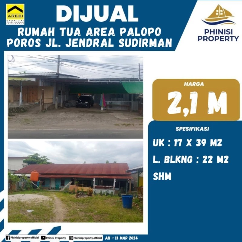 Dijual Rumah Tua Jalan Poros Jendral Sudirman Area Palopo