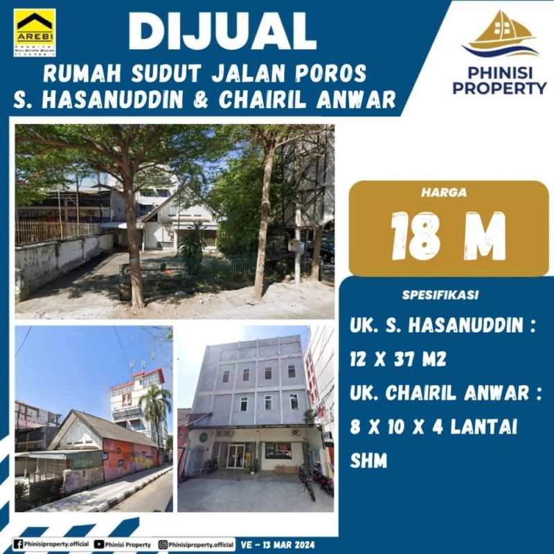 Dijual Rumah Sudut Jalan Poros Sultan Hasanuddin - Jalan Chairil Anwar