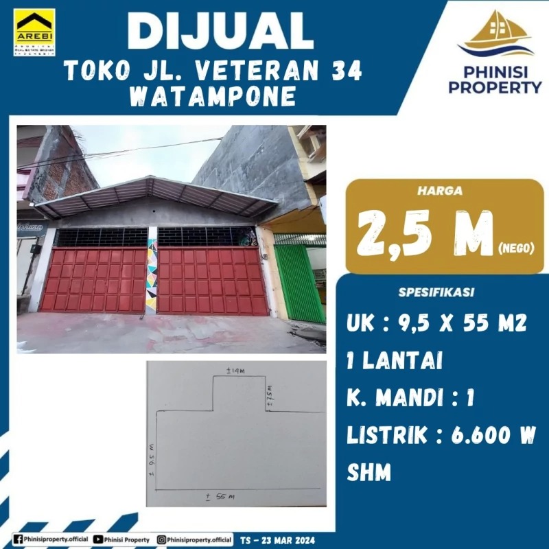 Dijual Toko Jalan Veteran 34 Watampone