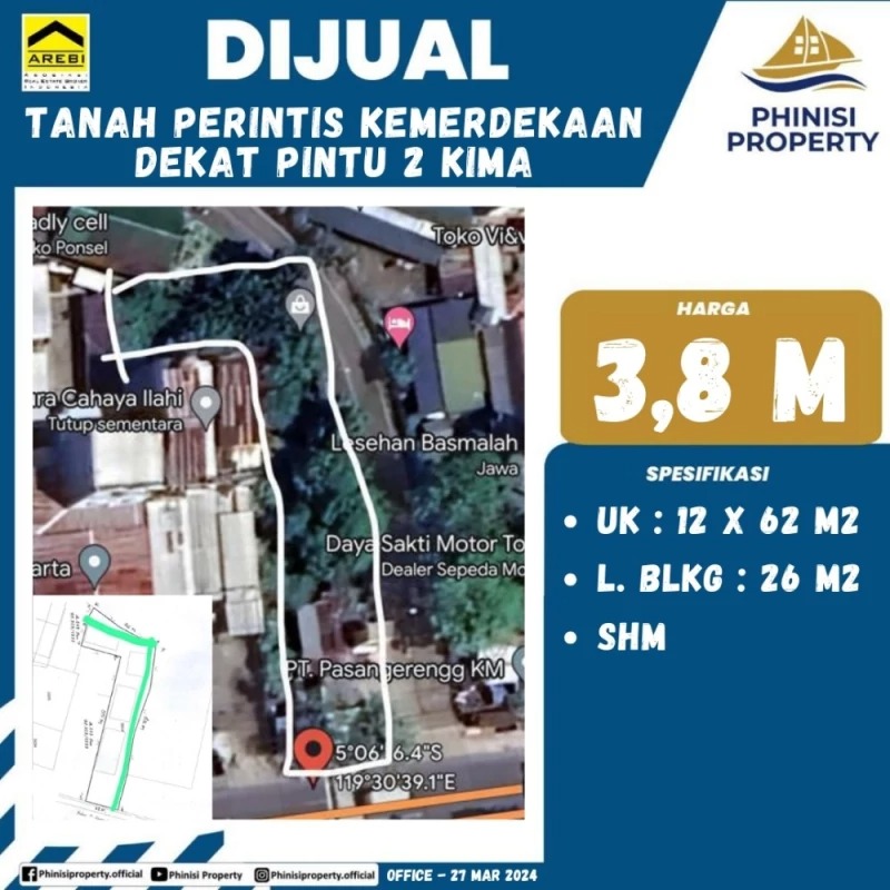 Dijual Kavling Tanah Jalan Perintis Kemerdekaan Dekat Pintu 2 Kima