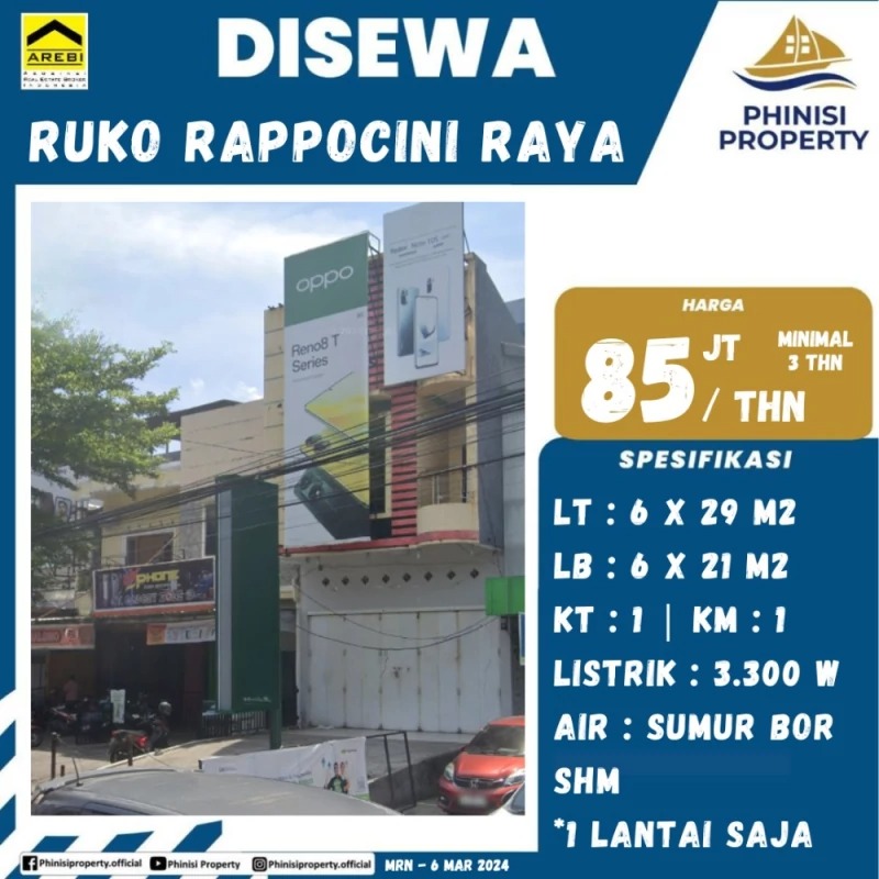 Disewa Ruko Jalan Rappocini Raya