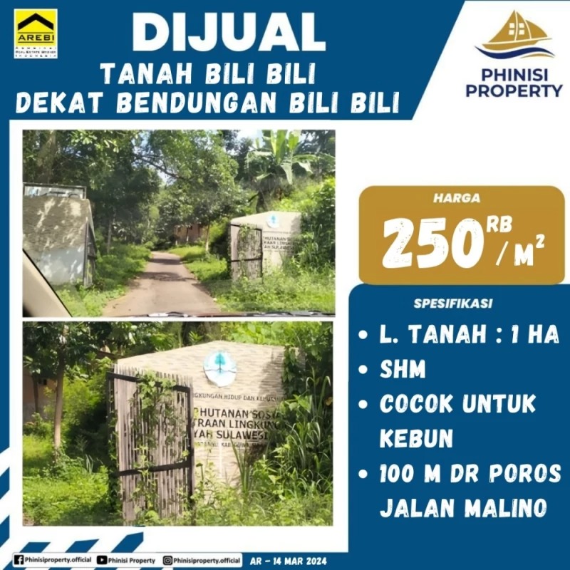 Dijual Tanah di Bili Bili Dekat Bendungan