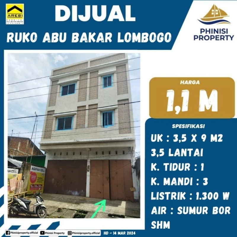 Dijual Ruko Jalan Abu Bakar Lambogo