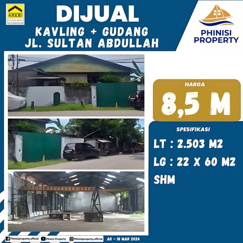 Dijual Kavling + Gudang Jalan Sultan Abdullah
