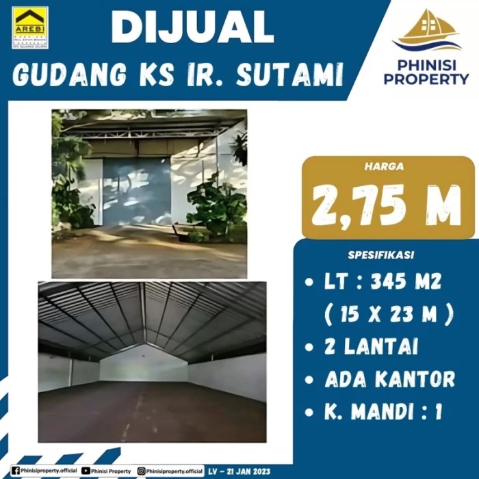 Dijual Gudang KS di Jalan Tol Ir. Sutami