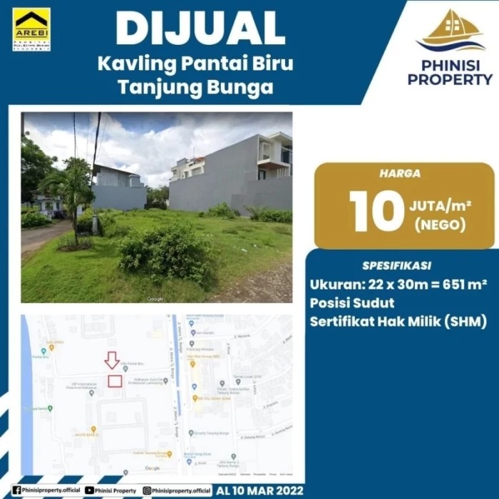 Dijual Kavling Tanah Pantai Biru Tanjung Bunga