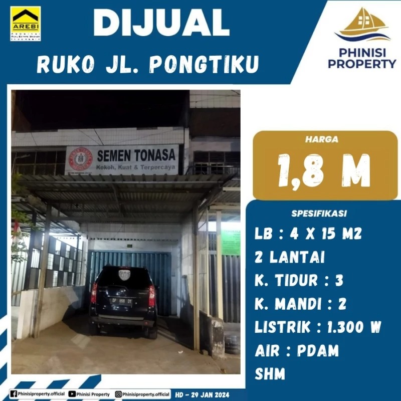 Dijual Ruko Jalan Pongtiku