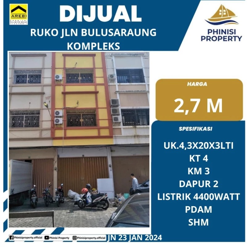 Dijual Ruko Jalan Bulusaraung Kompleks