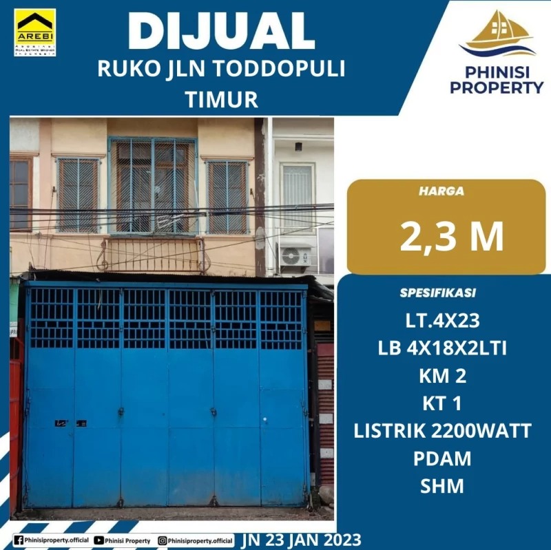 Dijual Ruko Jalan Toddopuli Timur