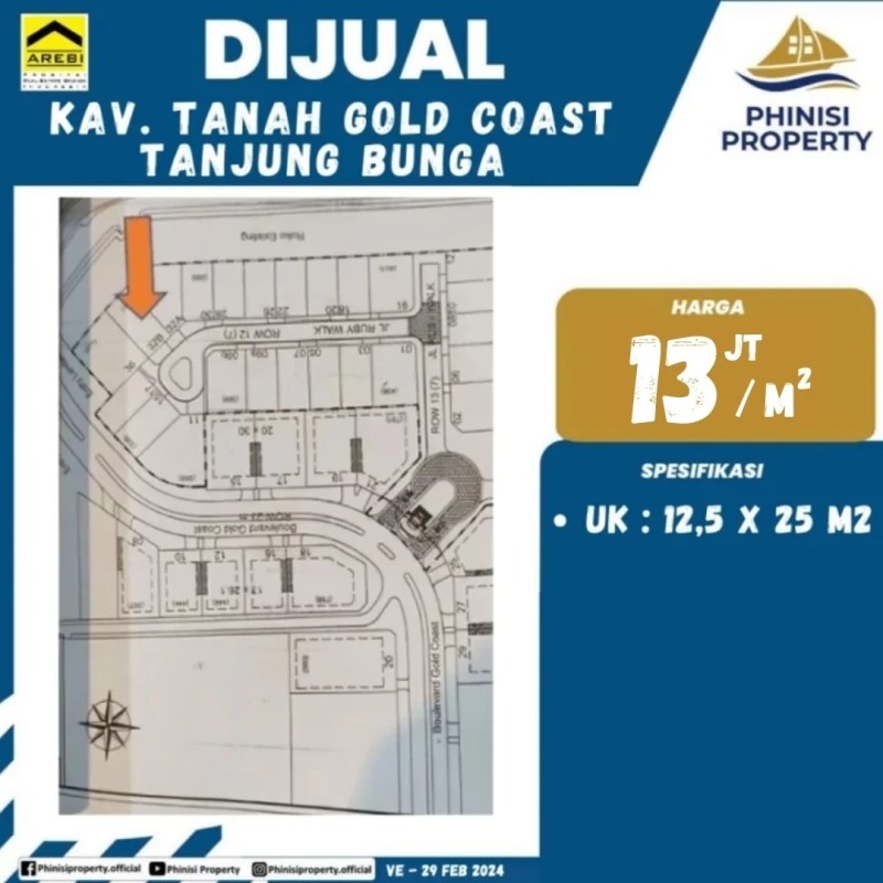 Dijual Kavling Tanah Gold Coast Tanjung Bunga