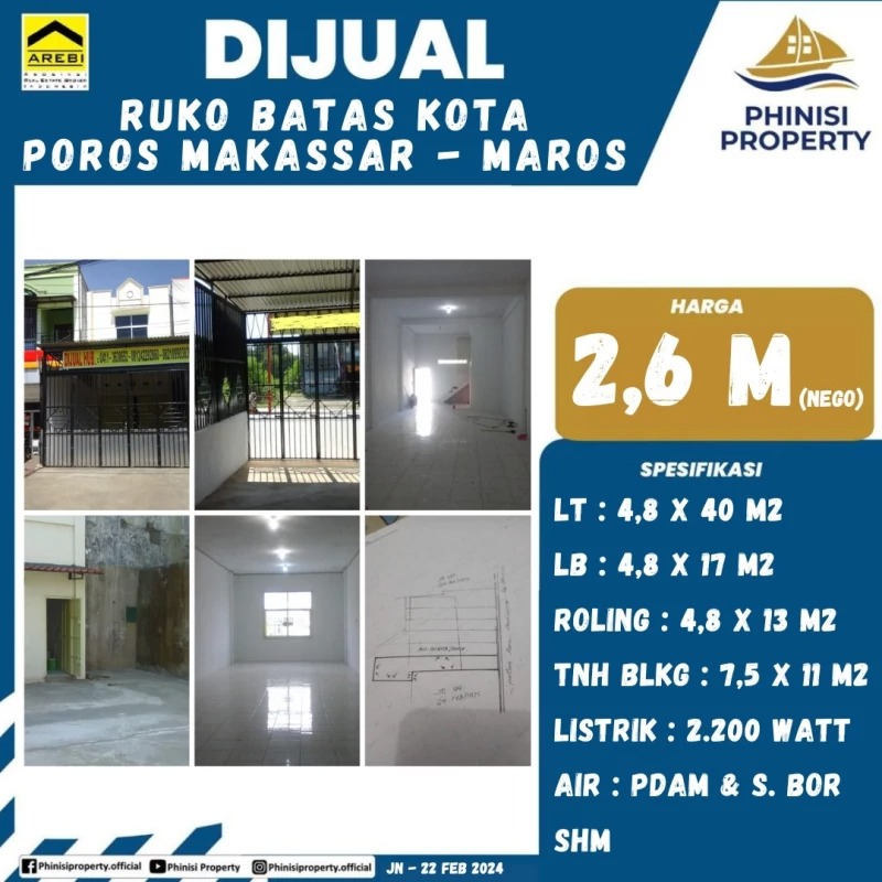 Dijual Ruko Batas Kota Poros Makassar - Maros