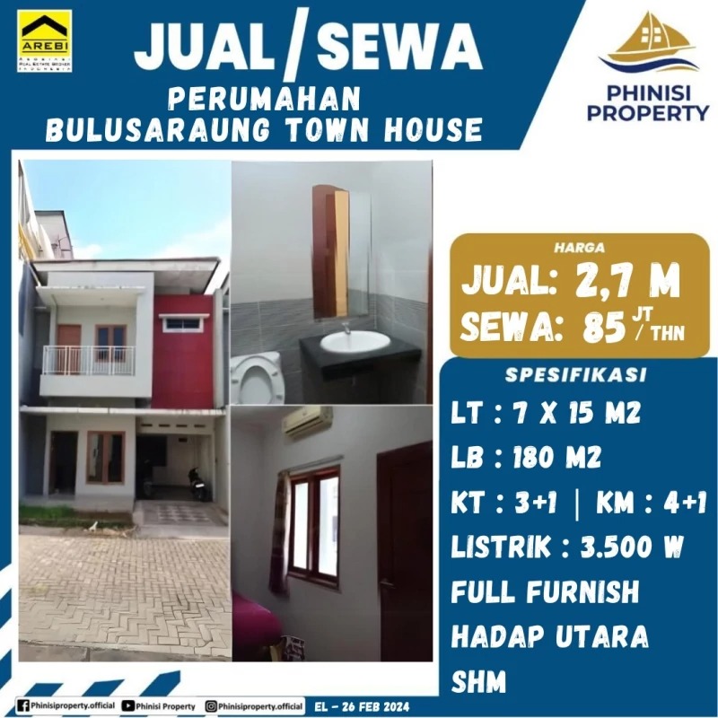 Dijual / Disewa Rumah Bulusaraung Town House
