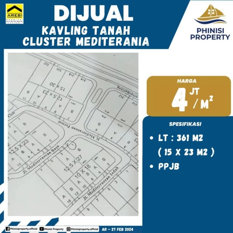 Dijual Kavling Tanah Cluster Mediterania