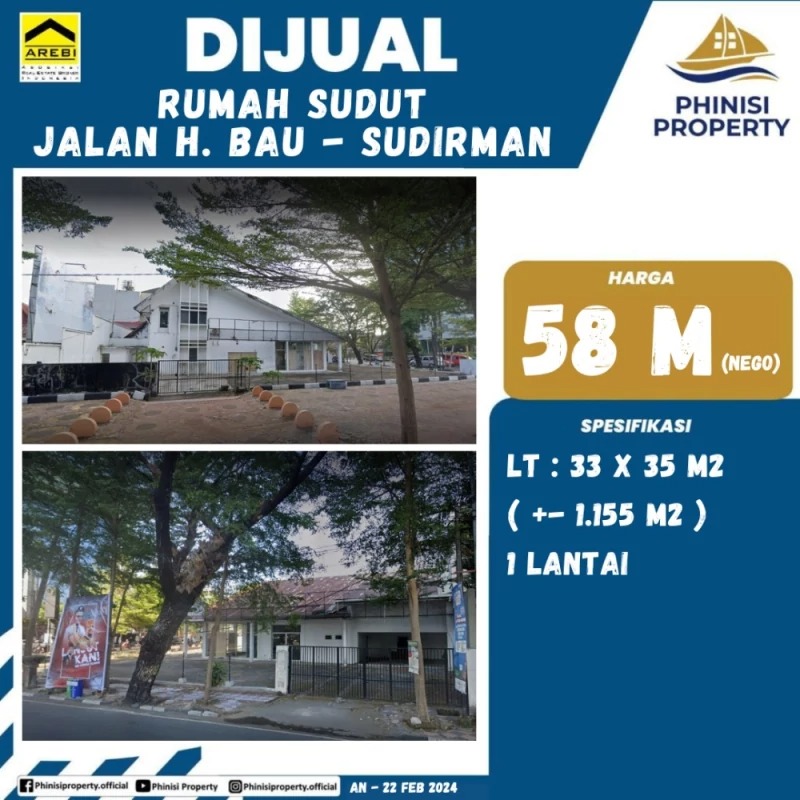 Dijual Rumah Sudut Jalan H. Bau - Sudirman