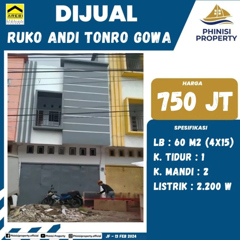 Dijual Ruko Jalan Andi Tonro Gowa