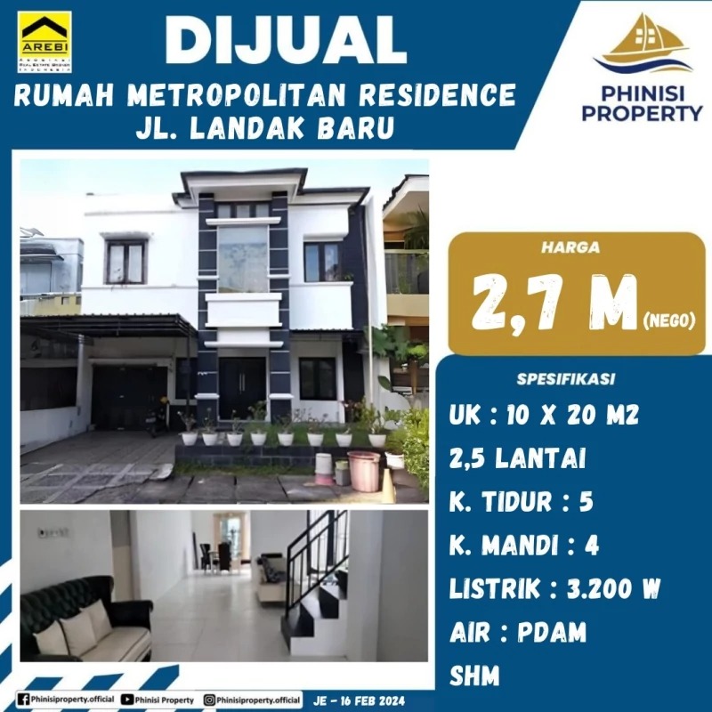 Dijual Rumah Metropolitan Residence Jalan Landak Baru