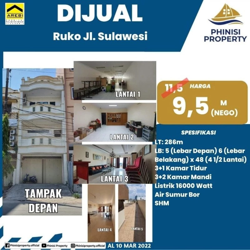 Dijual Ruko Jalan Sulawesi